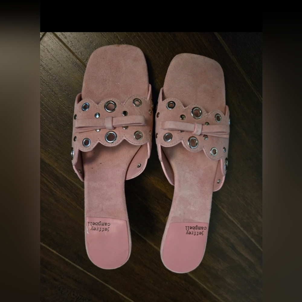 Jeffrey Campbell Pink Sculpted Heel Sandals With Eylets And Ribon - Picture 7 of 9